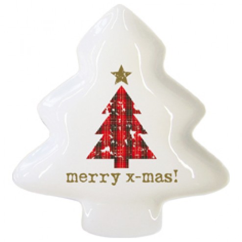 Plato Presentación Arbol Bone Tartan Tree Red