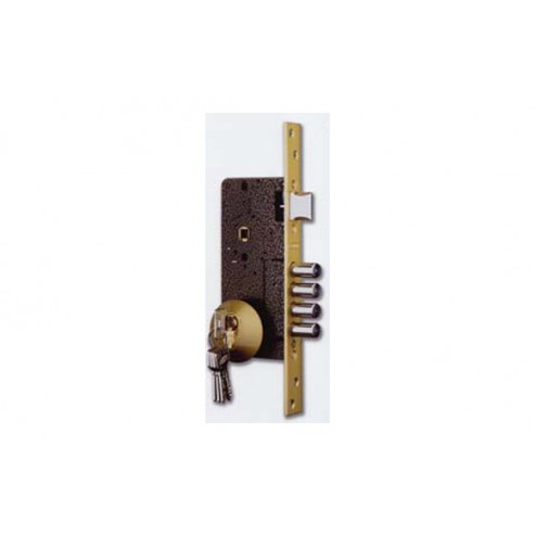 Cerradura Seguridad Embutir 3 Puntos Ezcurra 2010-3/50-Ds15/70D Largo 45 Esmaltado Oro
