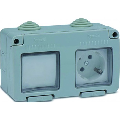 Base Enchufe + Conmutador Superficie Famatel 16A Ip55