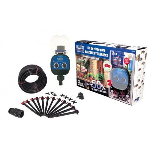 Riego Huerto Urbano Gota A Gota Aqua Control + Programador + 25m Microtubo + 12 Goteros