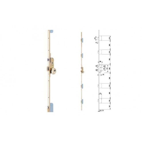 Cerradura Seguridad Embutir 3 Puntos Tlpn/30-40 Largo Dorado