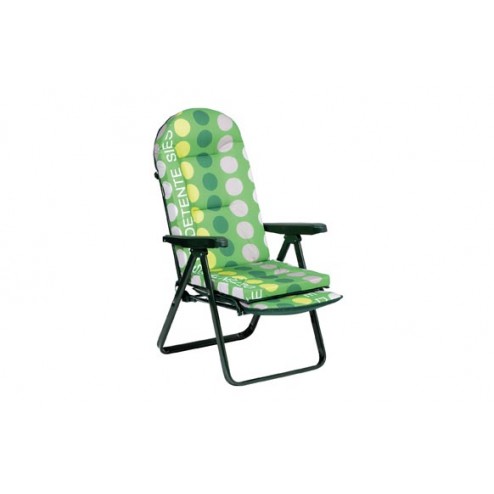 Sillon Relax con Reposapies Extensible Acero Alco Verde Topos