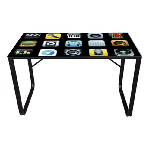 Mesa Acero Cristal Litografiado Iphone Qfplus 120x60 cm