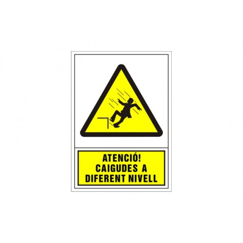 Señal Advertencia Catalan 490X345mm-Atencio Caigudes A Diferent Nivell