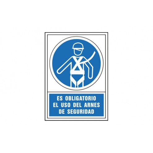 Señal Obligacion Castellano 490X345mm-Obligatorio Uso Arnes Seguridad