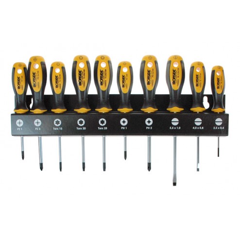 Destornillador Juego 10 Piezas con Soporte Metal Ironside Bocas 3 Pl / 2 Ph / 2 Pz / 3 Torx