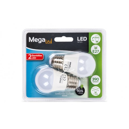 Lampara Led Mini Esferica (2Uni) 5W E-27 Luz Blanca (4000K)
