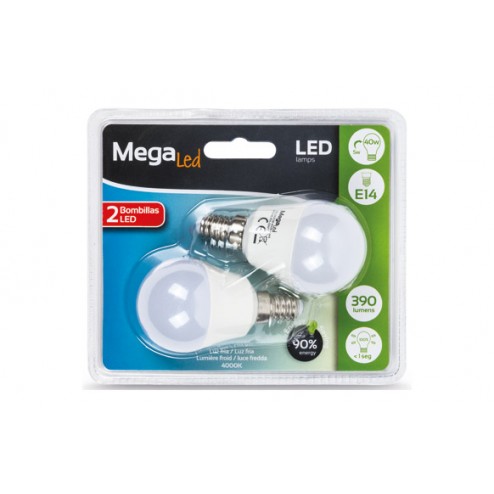 Lampara Led Mini Esferica (2Uni) 5W E-14 Luz Blanca (4000K)