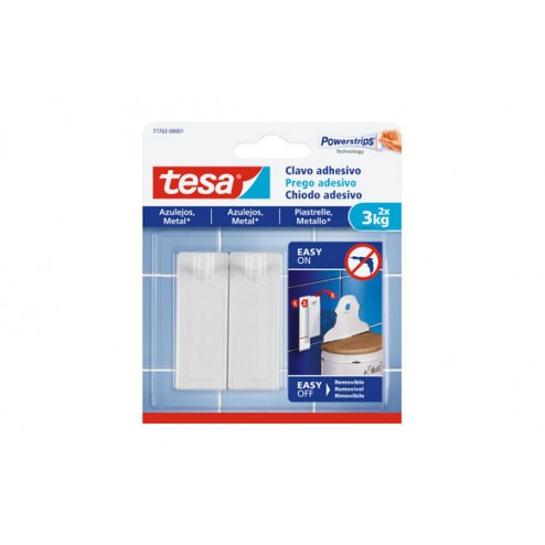 Clavo Adhesivo Sms Removible Azulejos Tesa Tape 3,0 Kg Blister 2 Clavos 3 Tiras