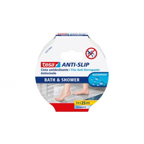 Cinta Antideslizante Baño Anti-Slip Transparente Tesa Tape 5 Mx25mm