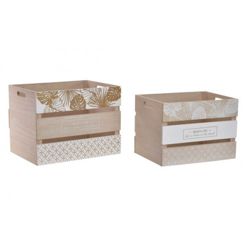 Caja Madera (Set 2U) Hojas Blanca