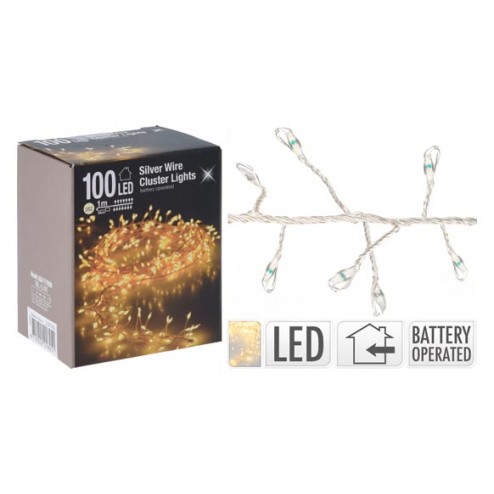 Guirnalda Led Racimo Interior Hilo Plata Blanco Calido-100L / 1M