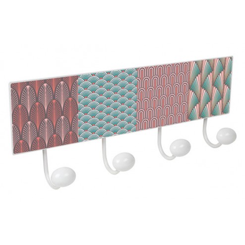 Percha Pared 4 Pomos Metal/Porcelana Masala Rosa Mint