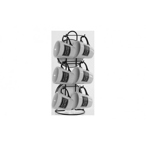 Tazas Cafe/Cortado Set 6 Uds con Soporte Blanco/Negro
