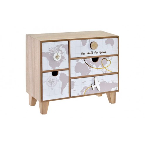 Mini Armario Madera 32x12x27cm Mapa Mundi Travel