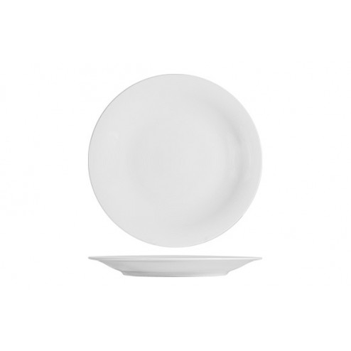 12 Platos Porcelana Grabado Blanco Llano-27cm