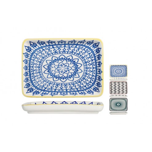 Plato Porcelana Rectangular Full Decorado 15x20,5cm Surtido