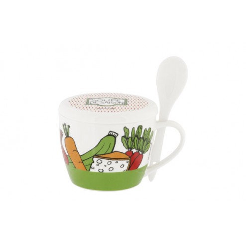 Bol Sopa Ceramica + Cuchara Blanca Verduras