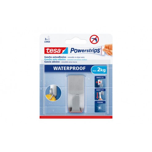 Colgador Powerstrips Waterproof Rectangular Grande Tesa Tape Acero Blister 1 + 2 Tiras