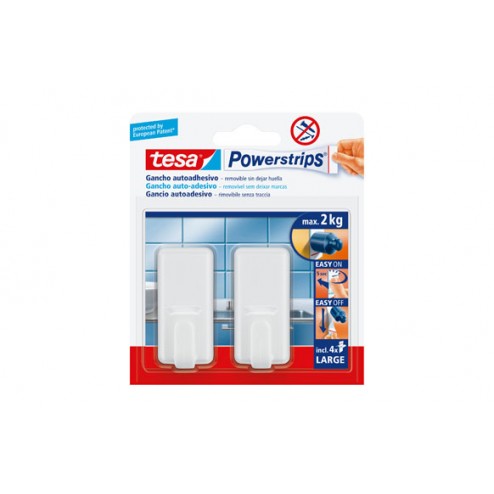 Colgador Powerstrips Rectangular Grande Tesa Tape Blanco Blister 2 + 4 Tiras