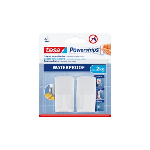 Colgador Powerstrips Waterproof Rectangular Grande Tesa Tape Blanco Blister 2 + 4 Tiras