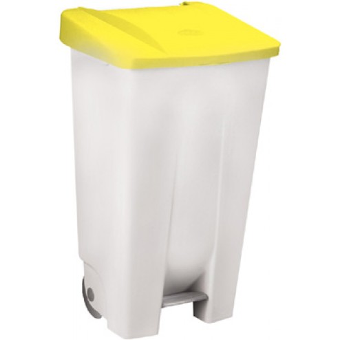 Contenedor Selectivo Tapa Amarillo Pedal y Ruedas Denox 80 L 