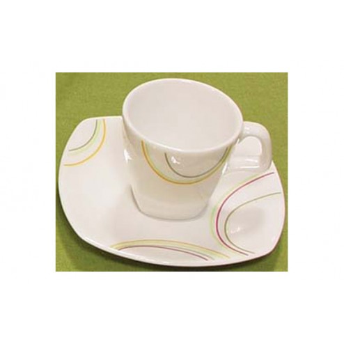Taza Cafe y Plato Porcelana Juego 6 Unidades Decorado Lotto Dance
