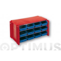 Clasificador Apilable Plástico Rojo 12 Gavetas Tayg 170x360x190mm