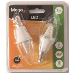 Lampara Filamento Led Vela (2 Uni) 4W E14 Luz Calida (3000K)