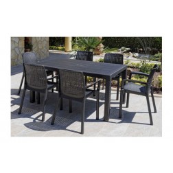 Mesa Resina Ratan Elegance Negro Garden Life 150x90 cm