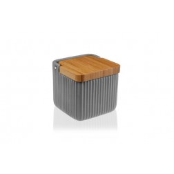 Salero Ceramica Tapa Bambu Gris Rayas 11,5 X 11,5 Cm