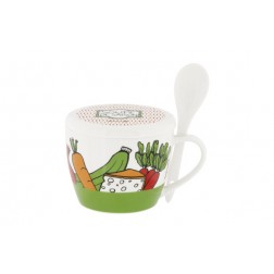 Bol Sopa Ceramica + Cuchara Blanca Verduras
