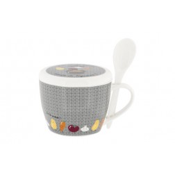 Bol Sopa Ceramica + Cuchara Gris Verduras