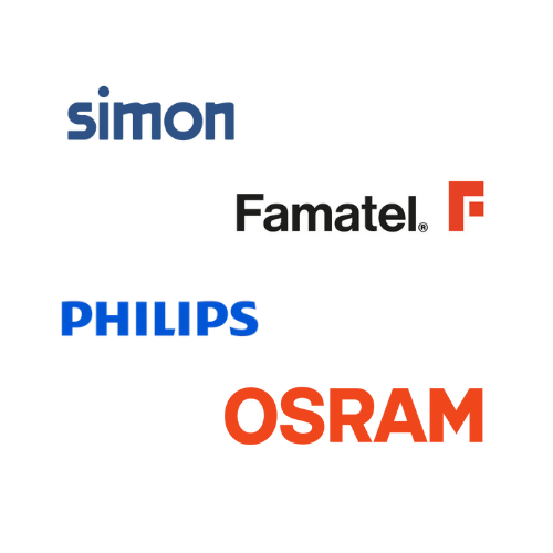 Simon, famatel, philips, osram